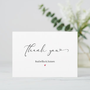 Elegante Calligraphie Simple Red Heart Wedding Dankeskarte