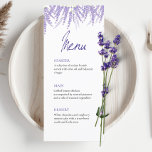 Elegante Calligraphie Watercolor Lavender Wedding Menükarte<br><div class="desc">Feiern Sie Ihren besonderen Tag mit einer Touch von Eleganz und einem Hauch von Romantik mit diesem Hochzeitsmenü. Dieses Menü wurde mit viel Liebe zum Detail gestaltet und verleiht Ihrem Hochzeitsempfang einen Pop der Eleganz. Unser Flachmenü mit hochwertigem, glattem Cardstock verströmt ein erstklassiges Ambiente, das die raffinierte Atmosphäre Ihrer Hochzeit...</div>