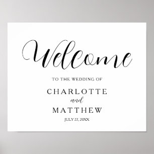Elegante Calligraphie White Welcome Wedding Poster