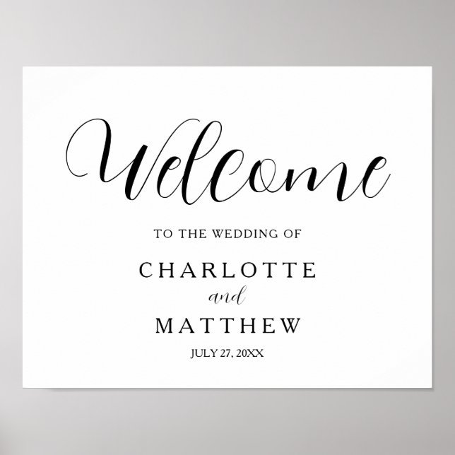 Elegante Calligraphie White Welcome Wedding Poster (Vorne)