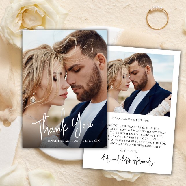 Elegante Calligraphy 2 Foto Wedding Vielen Dank Mitteilungskarte (Von Creator hochgeladen)