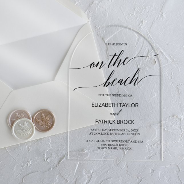 Elegante Calligraphy Arch Modern Boho Beach Weddin Acryleinladungen (Elegant Calligraphy Arch Modern Boho Beach Wedding Acrylic Invitations)
