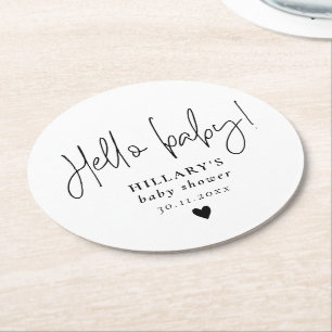 Elegante Calligraphy Baby Shower Runder Pappuntersetzer
