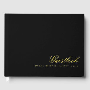 Elegante Calligraphy Black Real Gold Hochzeit Gästebuch