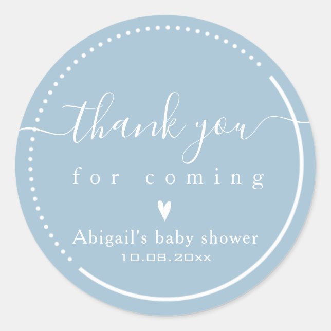 Elegante Calligraphy Blue Baby Shower 'Danke' Runder Aufkleber (Vorderseite)