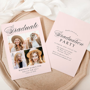 Elegante Calligraphy Blush 4 Foto Graduation Party Einladung