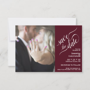 Elegante Calligraphy Burgundy 2 Pane Foto Wedding Save The Date