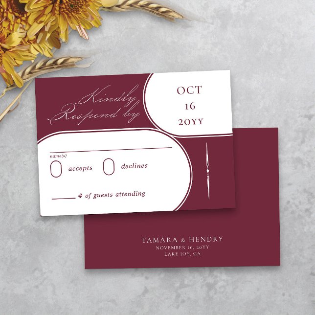 Elegante Calligraphy Burgundy Wedding RSVP Karte (Modern burgundy wedding rsvp card from my Wedding Colors collection)