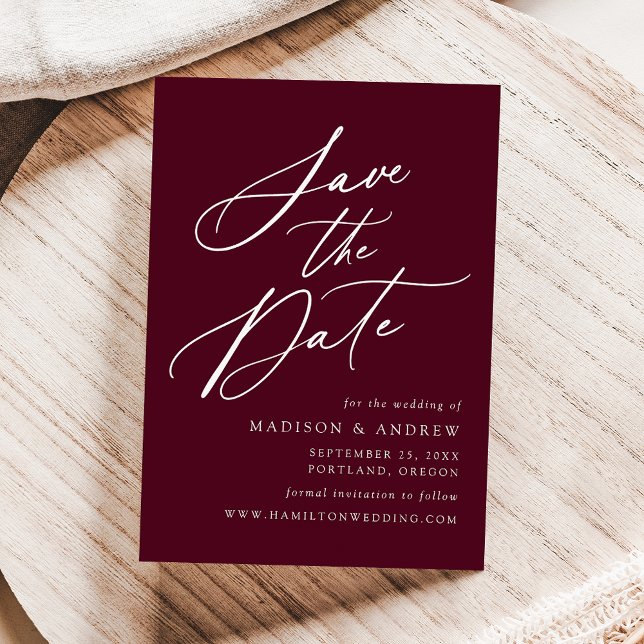 Elegante Calligraphy Burgundy Wedding Save The Date (Von Creator hochgeladen)