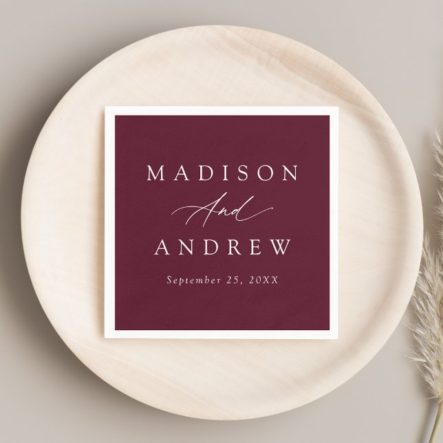 Elegante Calligraphy Burgundy Wedding Serviette (Von Creator hochgeladen)