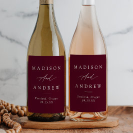 Elegante Calligraphy Burgundy Wedding Weinetikett