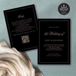 Elegante Calligraphy Champagne Gold Black Wedding Einladung