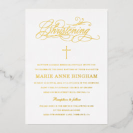 Elegante Calligraphy Christening Gold Folieneinladung