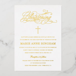 Elegante Calligraphy Christening Gold Folieneinladung