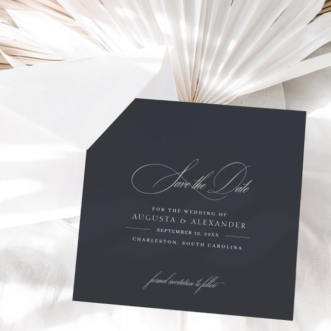 Elegante Calligraphy Classic Chic Dunkelgrau Save The Date (Von Creator hochgeladen)