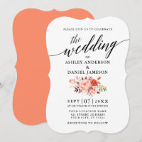 Elegante Calligraphy Coral Floral Wedding