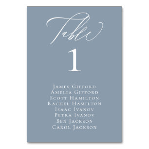 Elegante Calligraphy Dusty Blue Seating Table Card Tischnummer