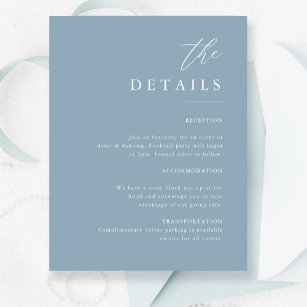 Elegante Calligraphy Dusty Blue Wedding Details Begleitkarte