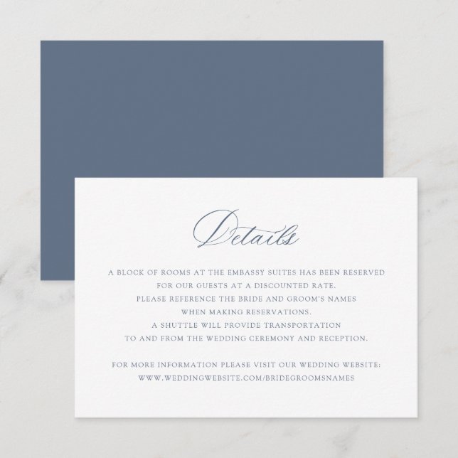 Elegante Calligraphy Dusty Blue Wedding Details Einladung (Vorne/Hinten)