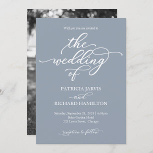 Elegante Calligraphy Dusty Blue Wedding Einladung