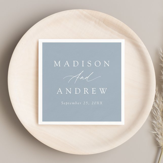 Elegante Calligraphy Dusty Blue Wedding Serviette (Von Creator hochgeladen)