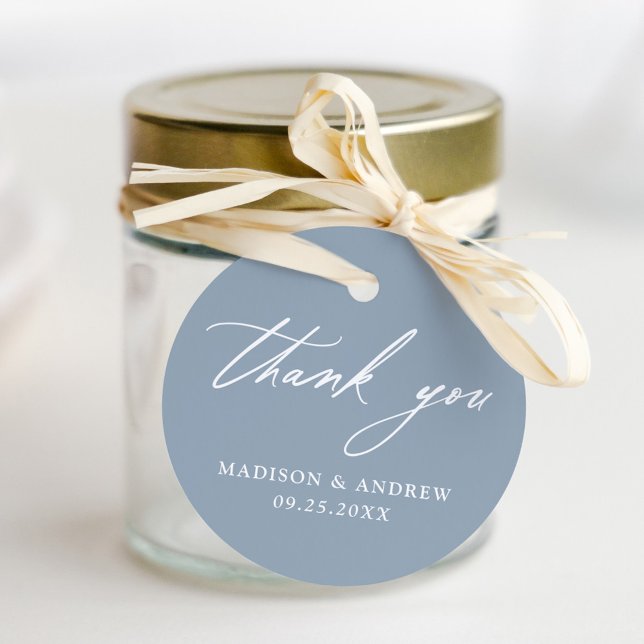 Elegante Calligraphy Dusty Blue Wedding Vielen Dan Geschenkanhänger (Von Creator hochgeladen)