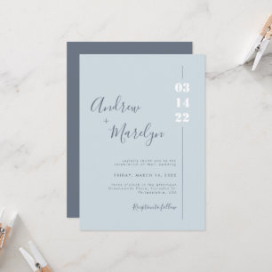 Elegante Calligraphy Dusty Blue White Gray Wedding Einladung
