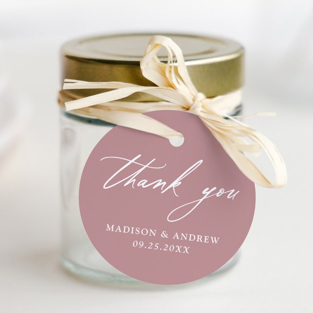 Elegante Calligraphy Dusty Rose Wedding Vielen Dan Geschenkanhänger (Von Creator hochgeladen)