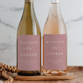 Elegante Calligraphy Dusty Rose Wedding Weinetikett