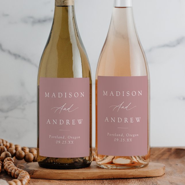 Elegante Calligraphy Dusty Rose Wedding Weinetikett (Von Creator hochgeladen)