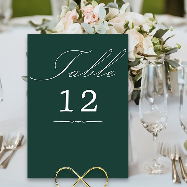 Elegante Calligraphy Emerald Green Wedding Tischnummer (Elegant wedding table number cards in emerald green from my Wedding Colors collection)