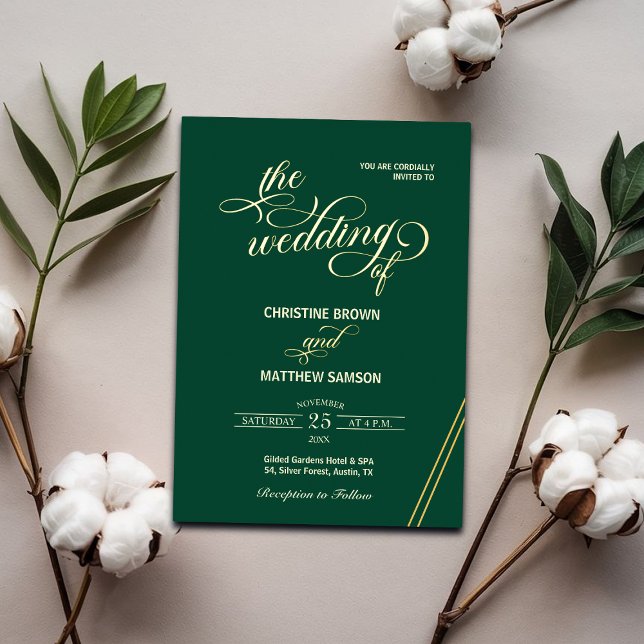 Elegante Calligraphy Gold Lines Aquamarine Hochzei Folieneinladung (Von Creator hochgeladen)