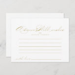 Elegante Calligraphy Gold Wedding Advice Card Postkarte<br><div class="desc">Diese elegante Kalligraphie Gold Hochzeitsratenkarte ist perfekt für eine rustikale Hochzeit. Das einfache und stilvolle Design zeichnet sich durch klassische und extravagante Schriftzeichen in Gold aus. Diese Karten sind ideal für Hochzeiten, Brautparty, Babydusche, Graduiertenfest u.v.m. Personalisieren Sie die Karten mit den Namen der Braut und Bräutigam, den Eltern, die Sie...</div>