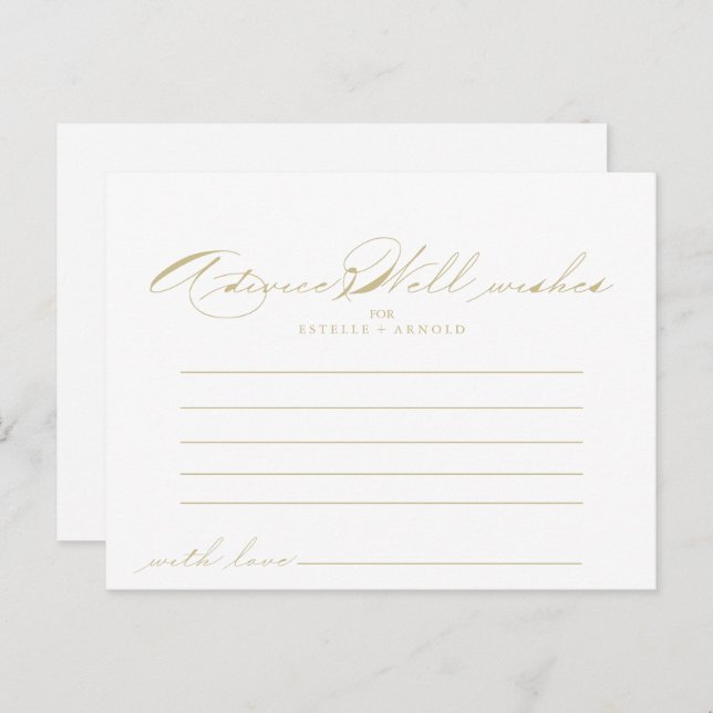 Elegante Calligraphy Gold Wedding Advice Card Postkarte (Vorne/Hinten)