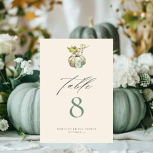 Elegante Calligraphy Green Fall Pumpkin Wedding Tischnummer