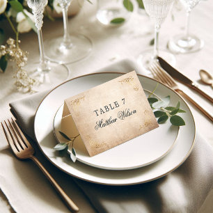 Elegante Calligraphy Guest Name Parchment Wedding Tischnummer