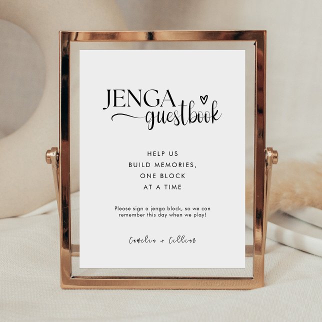 Elegante Calligraphy Jenga Gästebuch Wedding Sign Sockelschild (Von Creator hochgeladen)