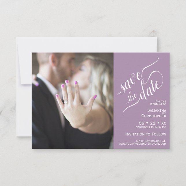 Elegante Calligraphy Lavender 2 Pane Foto Wedding Save The Date (Vorderseite)