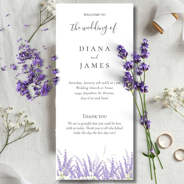Elegante Calligraphy Lavender Blume Wedding Programm (Elegant Calligraphy Lavender flower Wedding Program)