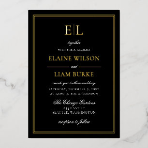 Elegante Calligraphy Luxe Black Gold Wedding Folieneinladung