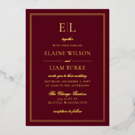 Elegante Calligraphy Luxe Burgundy Gold Wedding F Folieneinladung