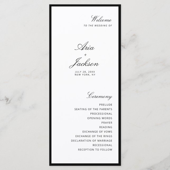 Elegante Calligraphy Modern Wedding Program Card Menükarte (Vorderseite)