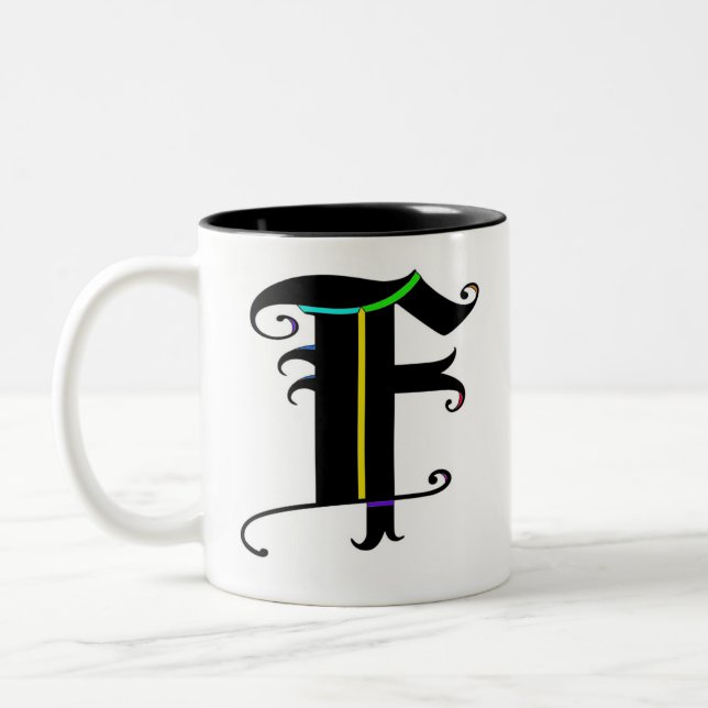 Elegante Calligraphy Monogram Letter F Zweifarbige Tasse (Links)