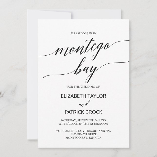 Elegante Calligraphy Montego Bay Wedding Einladung (Vorderseite)