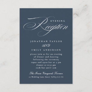 Elegante Calligraphy Navy Blue Wedding Reception Begleitkarte