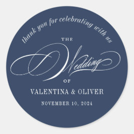Elegante Calligraphy Navy Blue Wedding Runder Aufkleber