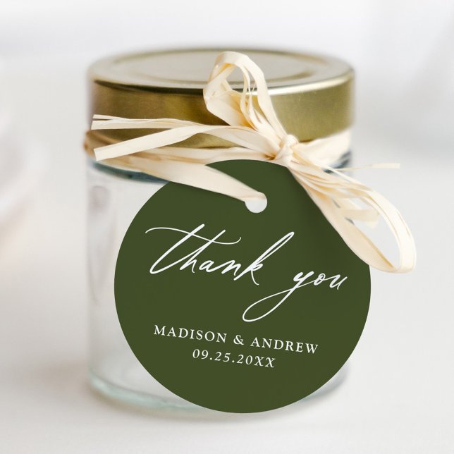 Elegante Calligraphy Olive Green Wedding Vielen Da Geschenkanhänger (Von Creator hochgeladen)