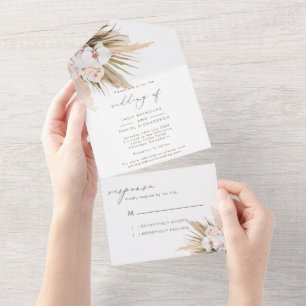 Elegante Calligraphy Pampas Grass Wedding All In One Einladung