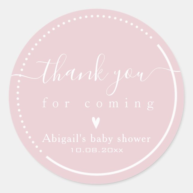 Elegante Calligraphy Pink Baby Shower Vielen Dank Runder Aufkleber (Vorderseite)
