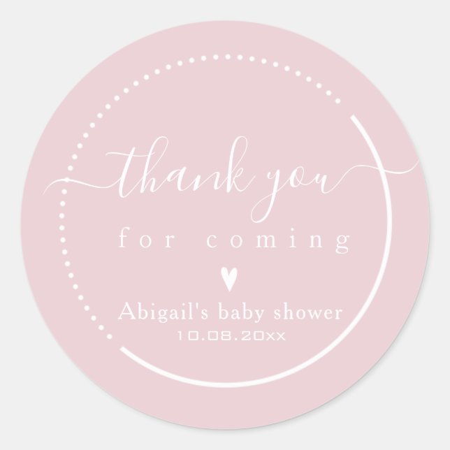Elegante Calligraphy Pink Baby Shower Vielen Dank Runder Aufkleber (Vorderseite)